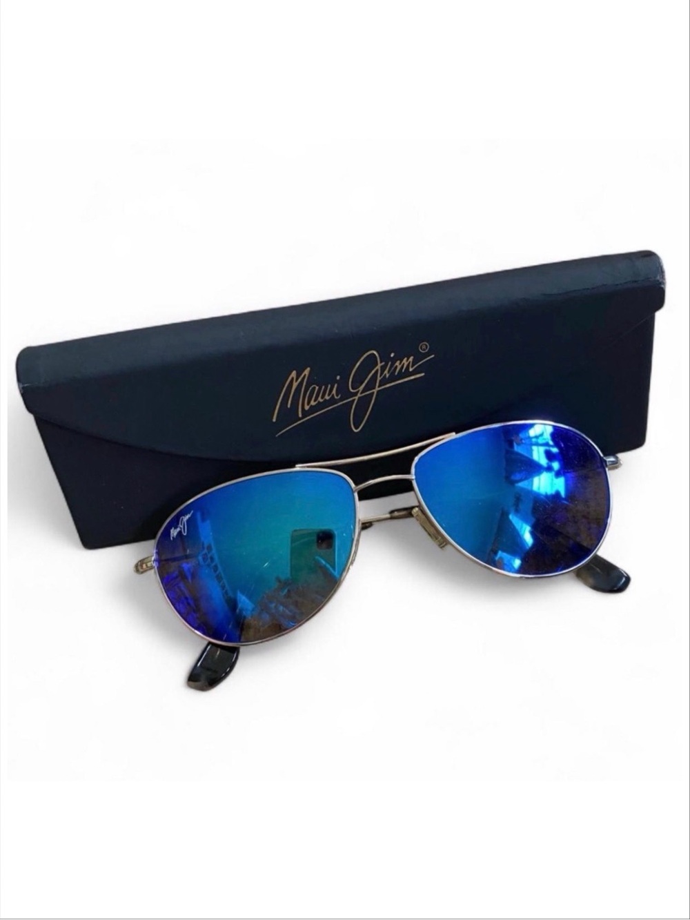 Maui Jim Baby Beach Aviator Sunglasses Blue Hawaii Titanium MJ-245-17